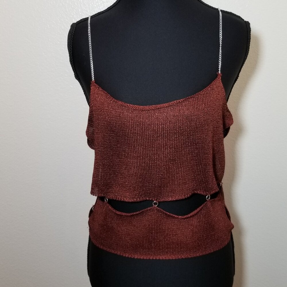 Forever 21 Chain Strap Crop Medium Rust Tank Top Cut Out Festival Rave Club NWOT